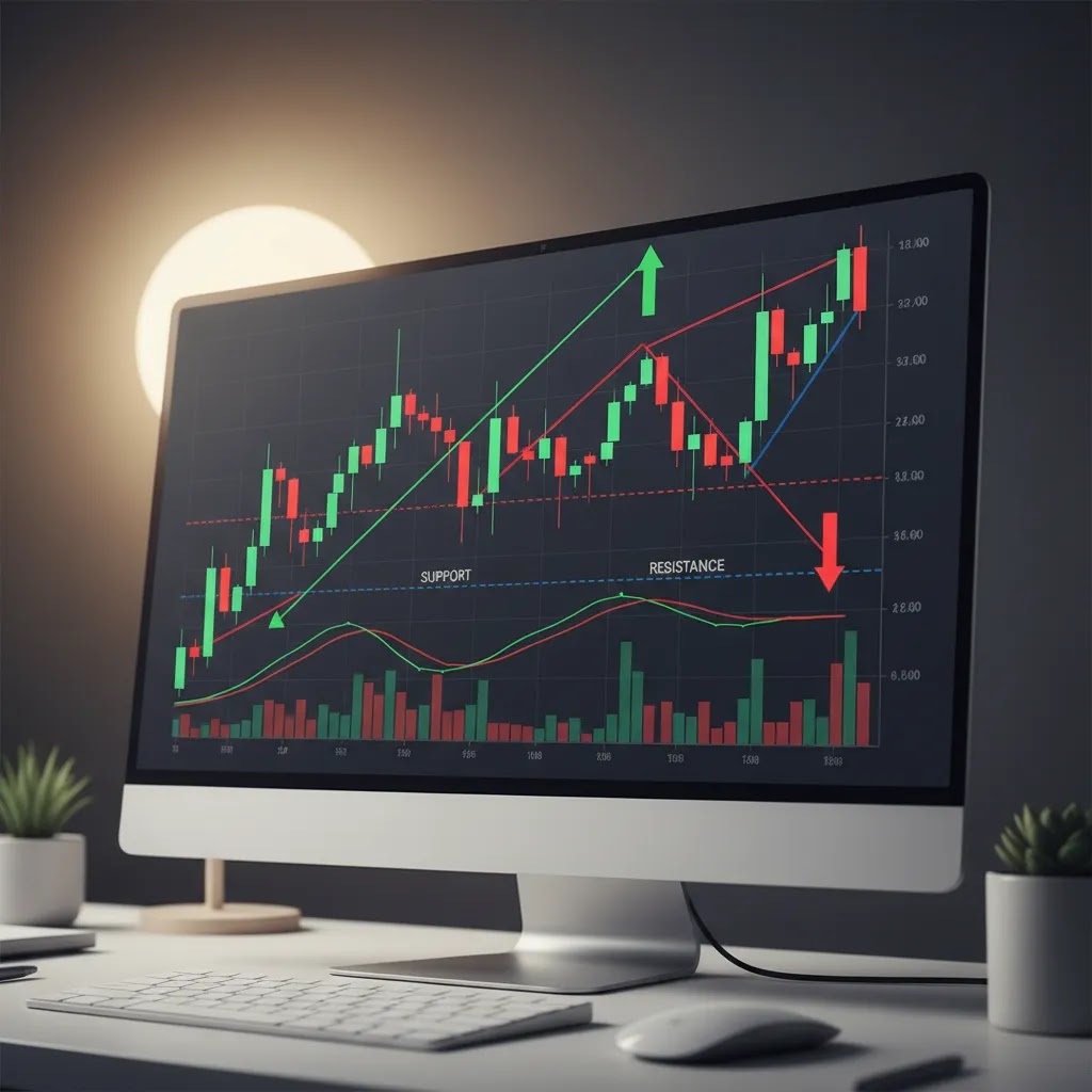 Binary options analysis chart showing price action support resistance and momentum for beginners