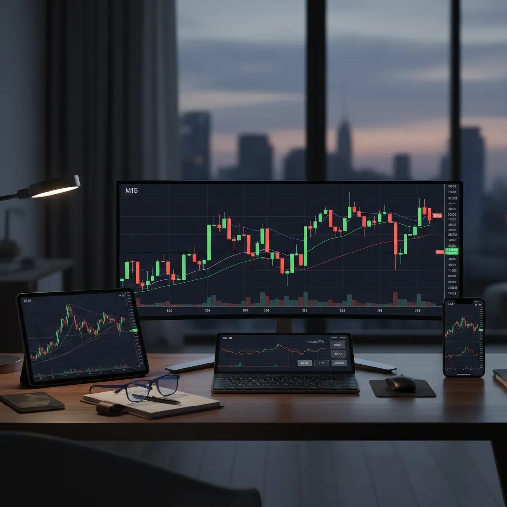 Binary options candlestick charts on a broker platform illustrating timeframe and expiry alignment
