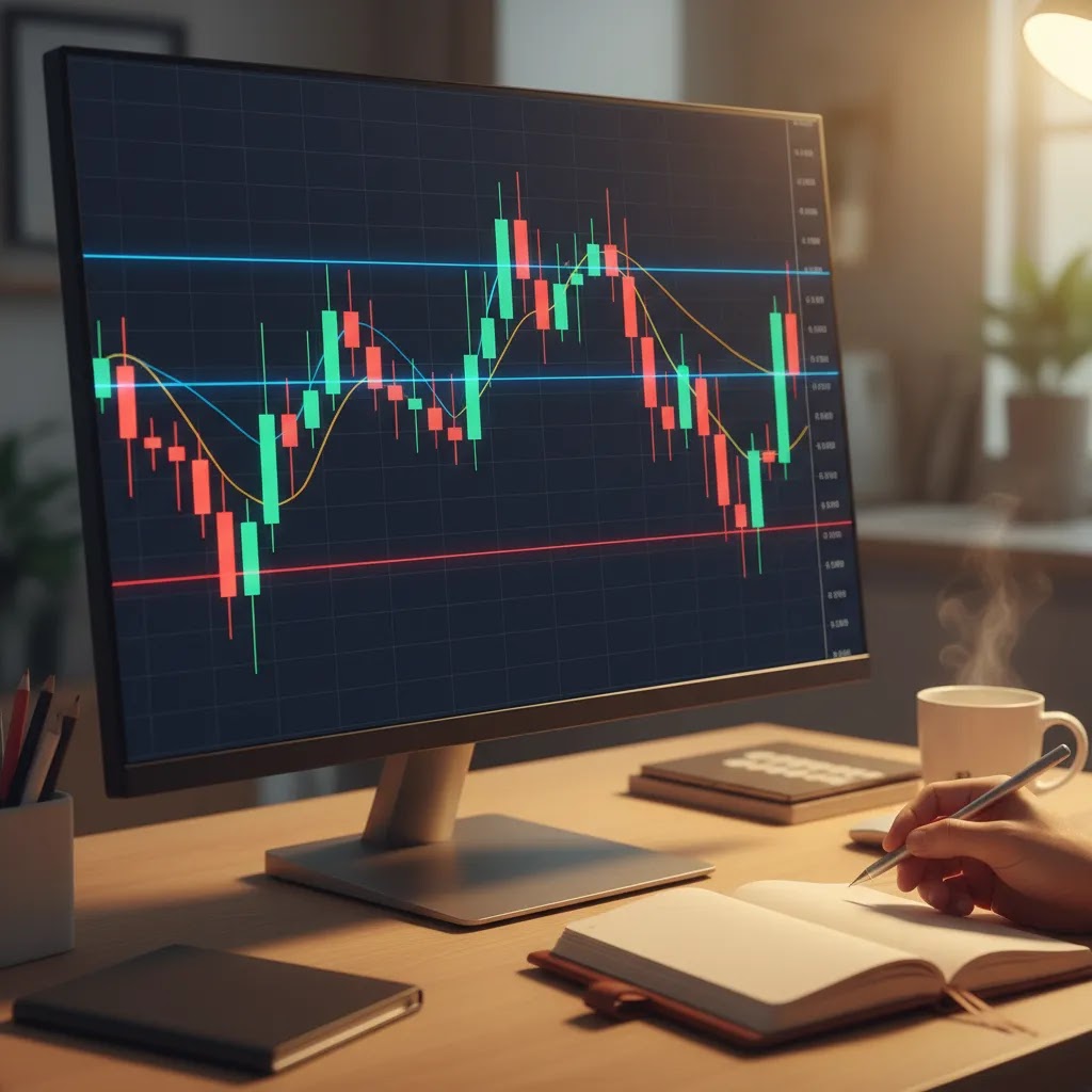 Binary options candlestick charts with support and resistance used for price action analysis