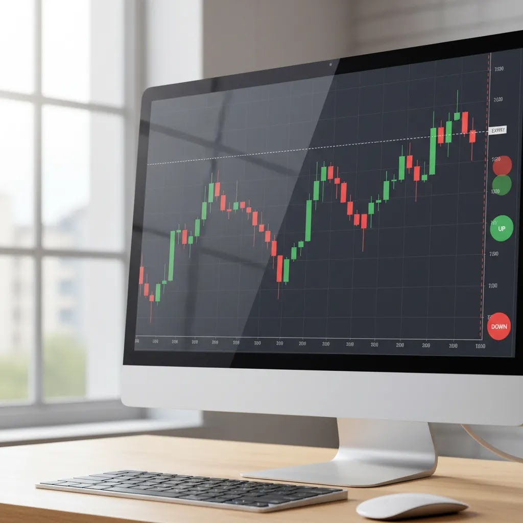 Binary options chart showing strike price expiry timing and candlestick movement for chart analysis