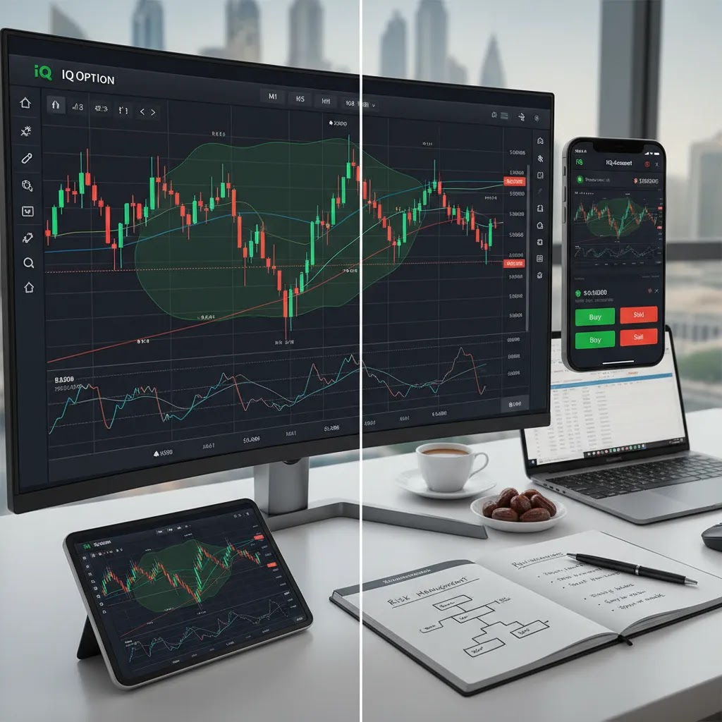 Binary options trading charts on a broker platform with charting tools and timeframe analysis