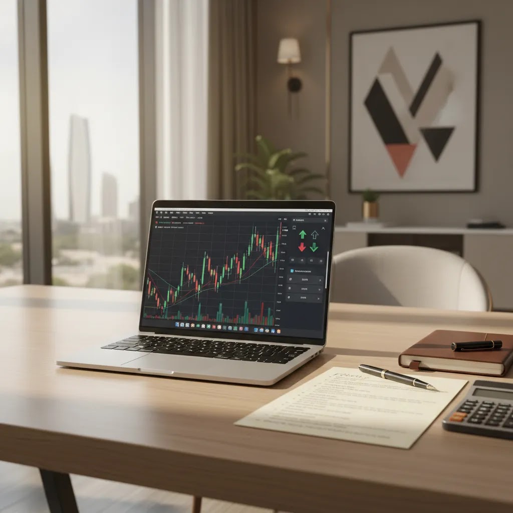 Binary options trading plan workspace with chart platform, checklist, and risk management tools