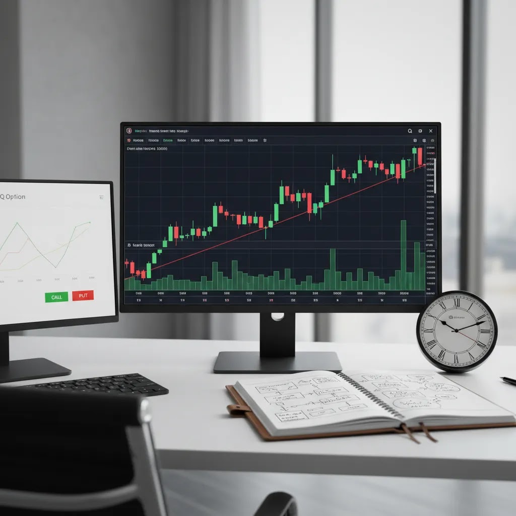 Binary options trendlines and expiry timing illustration showing chart breakout volatility and risk management