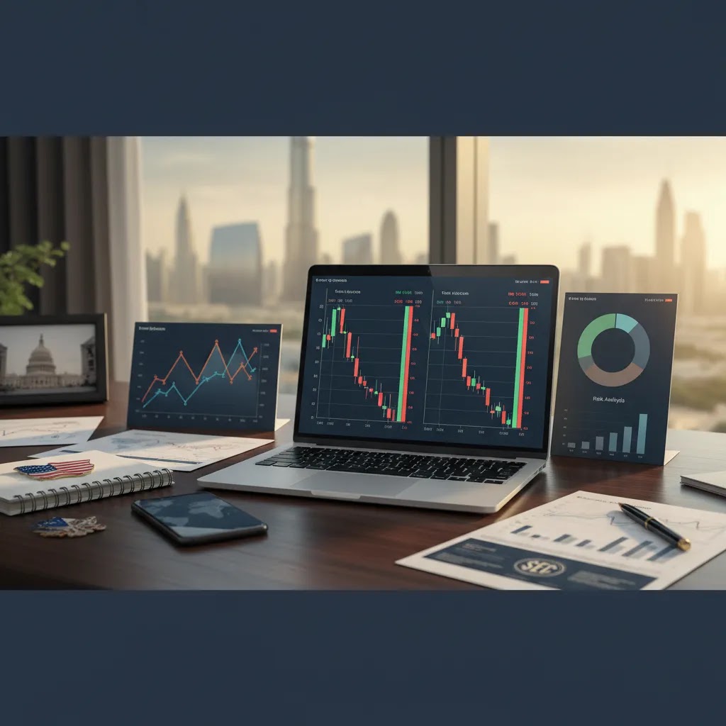binary options us guide showing exchange-style trading desk and legal platform research for UAE traders