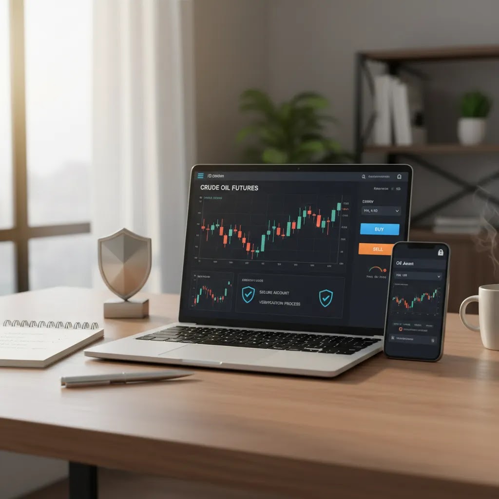 Oil binary options broker evaluation setup with platform features and safety checks