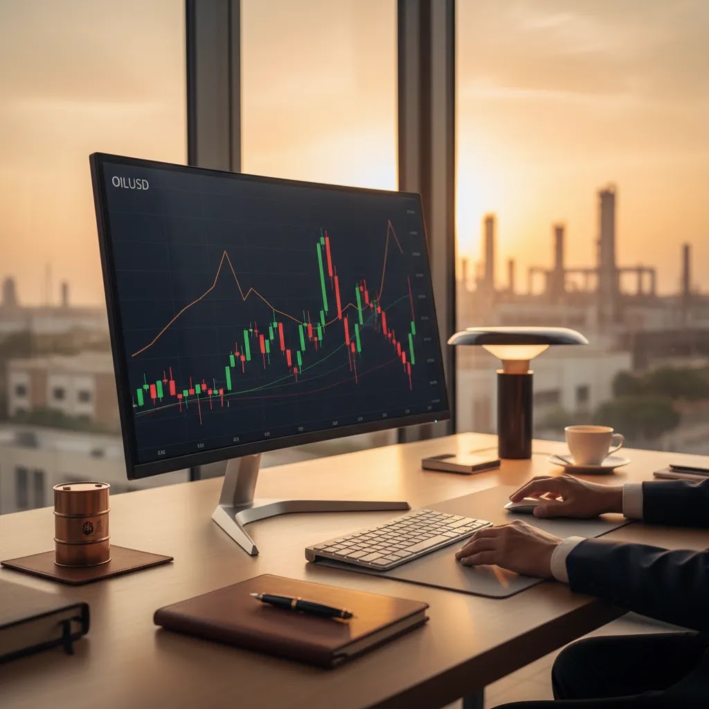 Oil binary options trading setup for UAE traders with volatile energy market charts