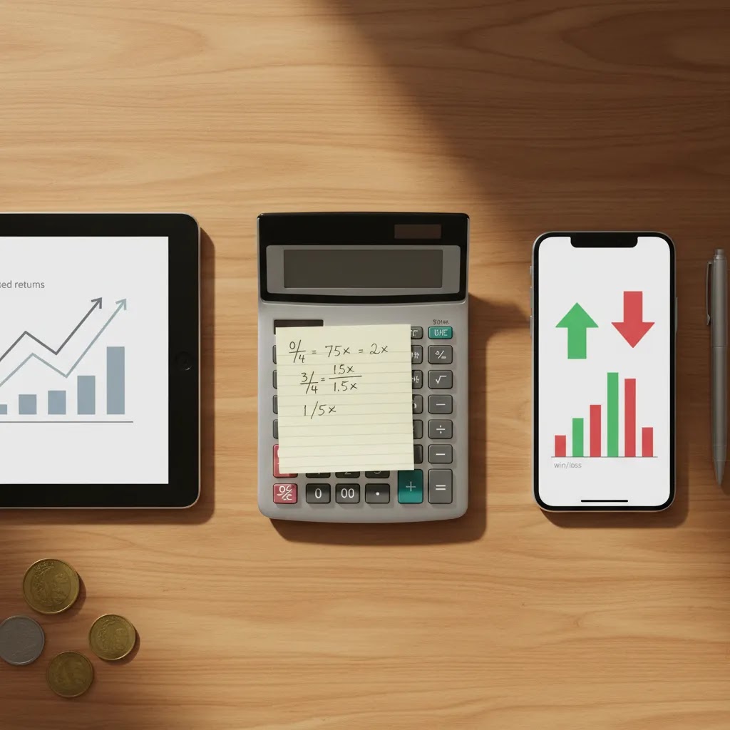 Stock binary options payout math and break-even analysis with calculator and trading visuals